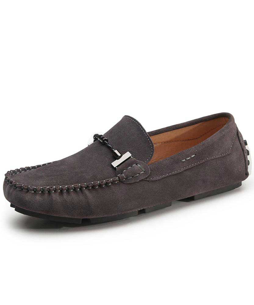 Men's grey metal buckle sueded slip on shoe loafer 01