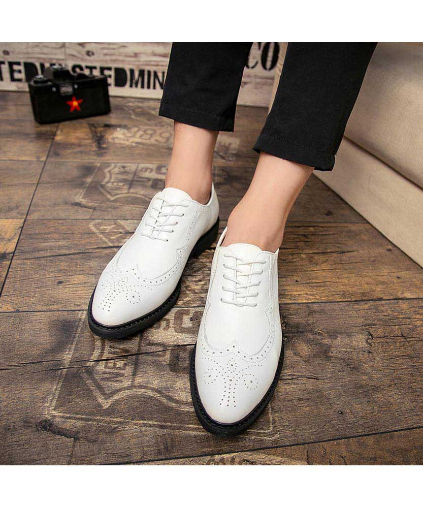 White brogue leather oxford dress shoe 