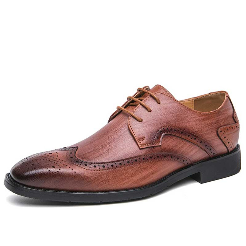 Men's brown retro brogue leather derby dress shoe 01