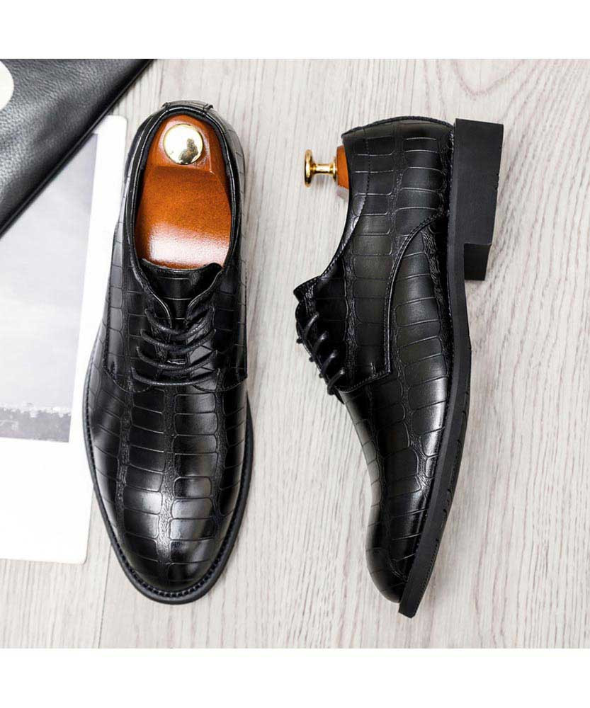 Black crocodile skin pattern derby dress shoe | Mens dress shoes online ...