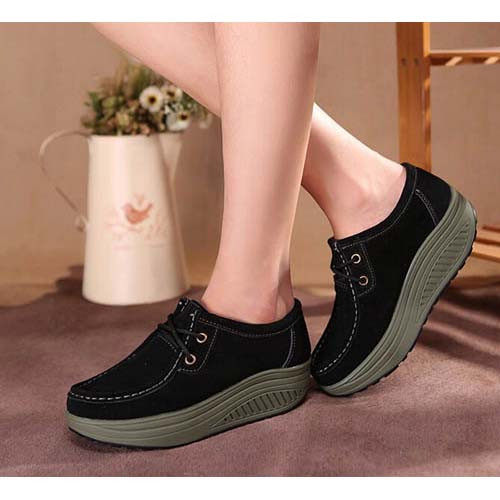 Black leather lace up rocker bottom shoe Womens rocker shoes online