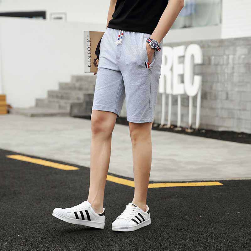 Grey short color stripe casual elastic 