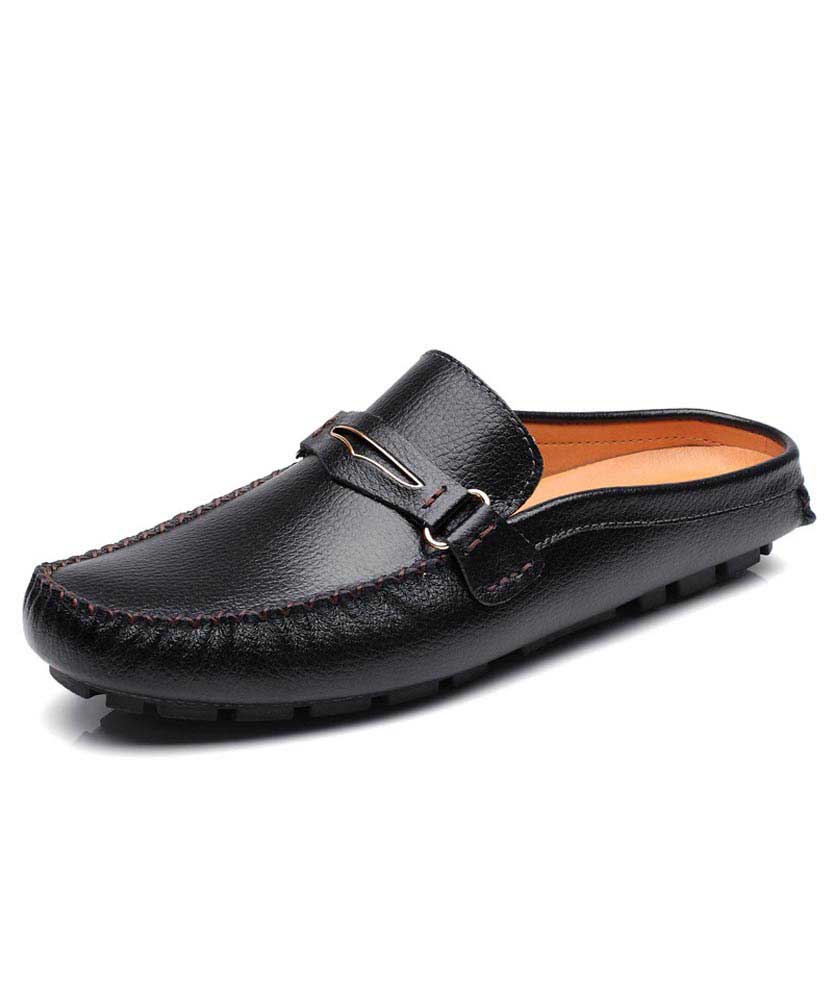 Black buckle panel leather slip on shoe loafer | Mens shoe loafers