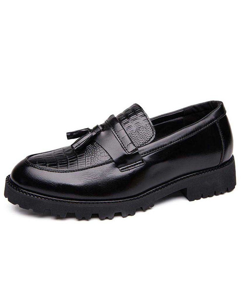 Black tassel croc skin pattern penny slip on dress shoe | Mens dress ...