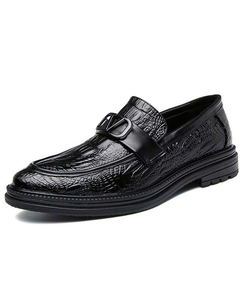 Black croc skin pattern buckle penny slip on dress shoe | Mens dress ...