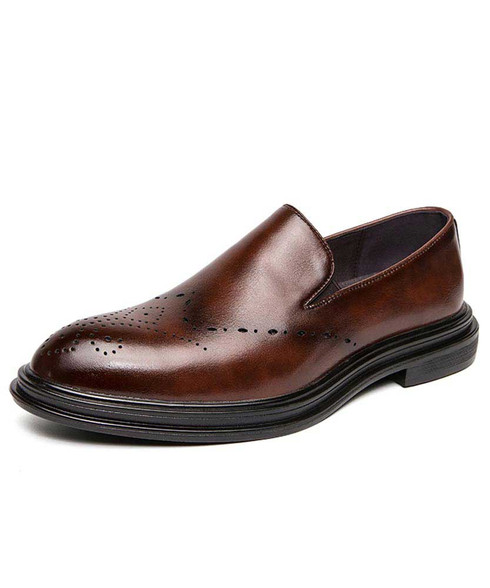 Brown retro brogue slip on dress shoe | Mens dress shoes online 2102MS