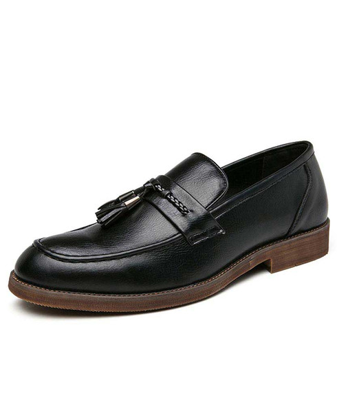 Black tassel on penny strap slip on dress shoe | Mens dress shoes ...