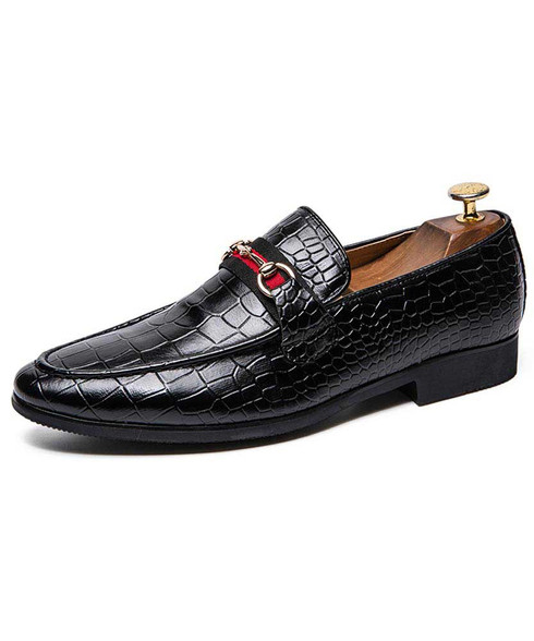 Black croc pattern buckle on stripe slip on dress shoe | Mens dress ...