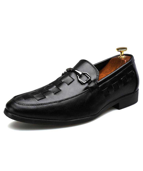 Black check metal buckle on vamp slip on dress shoe | Mens dress shoes ...