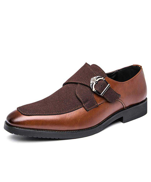 Brown suede monk strap slip on dress shoe | Mens dress shoes online 2117MS