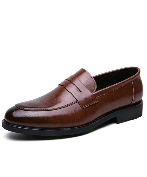 Brown retro penny slip on dress shoe | Mens dress shoes online 2120MS