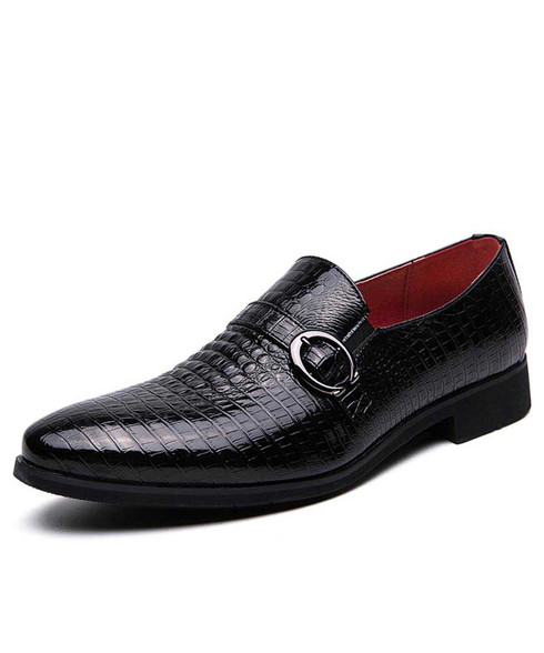 Black croc skin pattern buckle strap slip on dress shoe | Mens dress ...