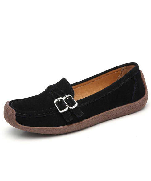 Black double cross buckle strap slip on shoe | Womens slip on shoes ...