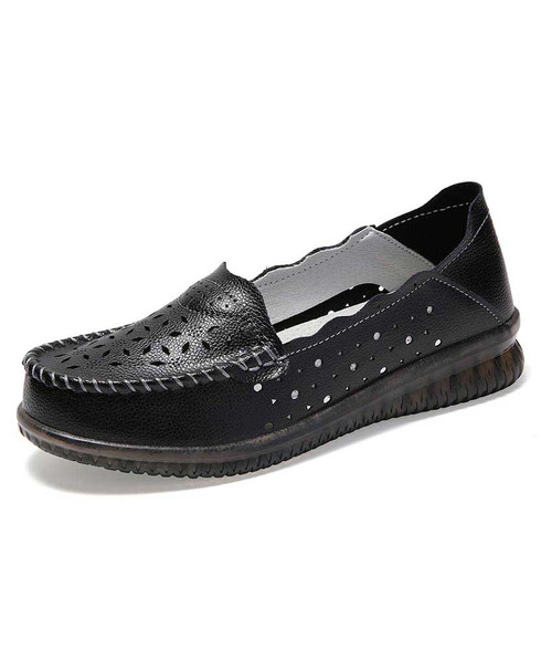Black floral hollow slip on shoe loafer | Womens slip on shoes loafers ...