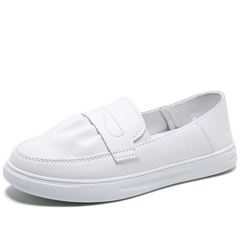 White pleated effect penny slip on shoe loafer | Womens shoe loafers ...
