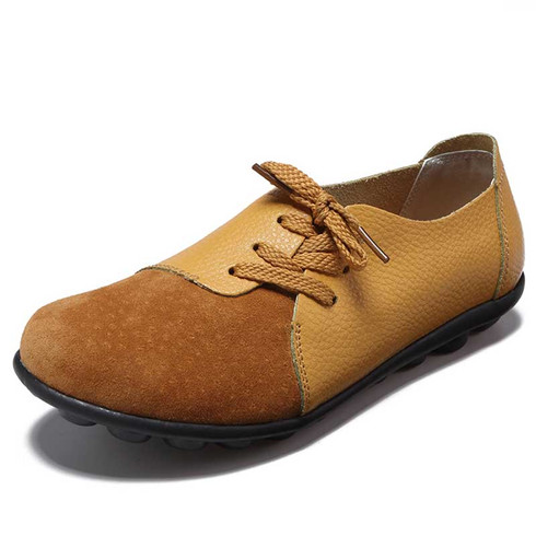 Yellow splicing style lace from side casual shoe | Womens lace up shoes ...
