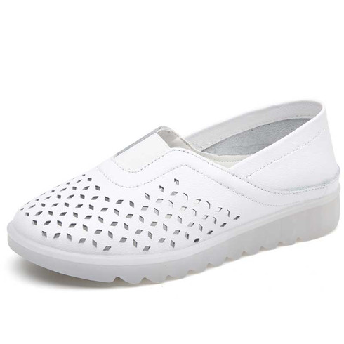 White hollow out plain slip on shoe loafer | Womens slip on shoes ...