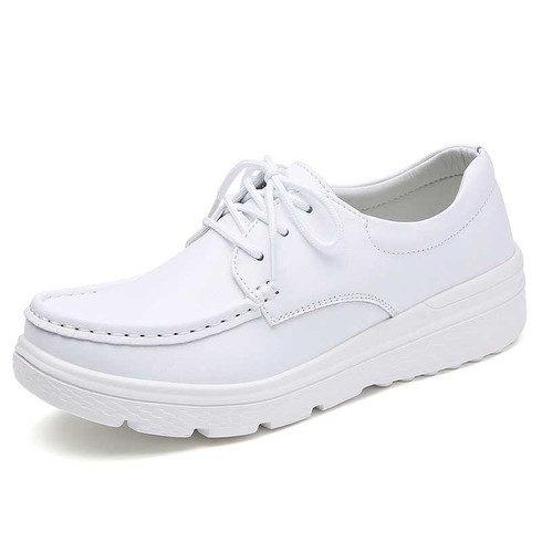 White plain color casual lace up shoe | Womens lace up shoes online 2672WS