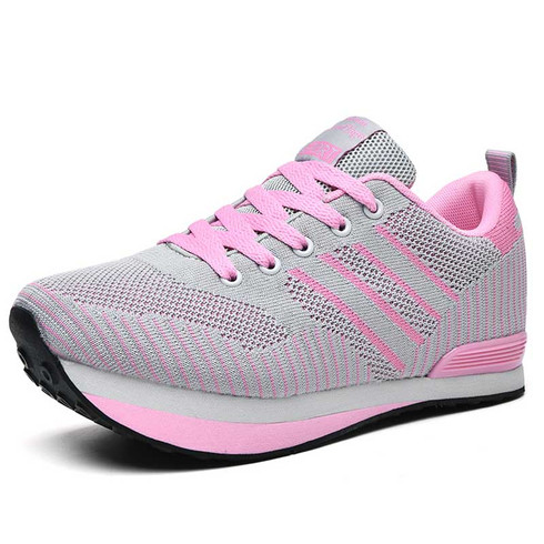 Pink grey stripe texture negative heel rocker shoe sneaker | Womens ...