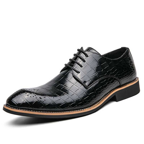 Black croc skin pattern retro brogue derby dress shoe | Mens dress ...