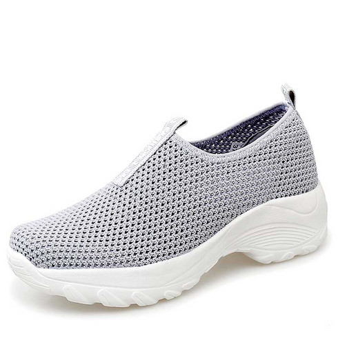 Grey plain hollow out slip on double rocker bottom sneaker | Womens ...