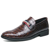 Men's brown croc skin pattern color strap buckle slip on dress shoe 01