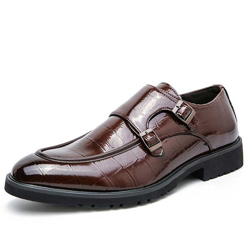 Brown croc skin style patent monk slip on dress shoe | Mens formal ...