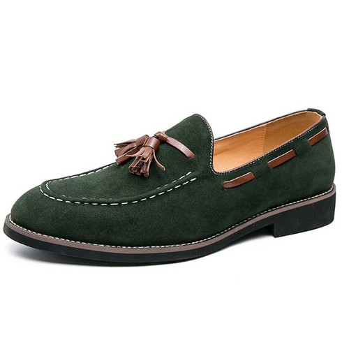 Green stitch accents tassel on top slip on dress shoe | Mens formal ...