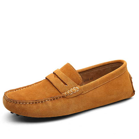 Brown suede penny strap slip on shoe loafer | Mens shoe loafers online ...