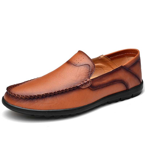 Brown retro sewing accents slip on shoe loafer | Mens shoe loafers ...