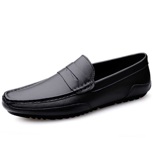 Black penny strap slip on shoe loafer in plain | Mens shoe loafers ...