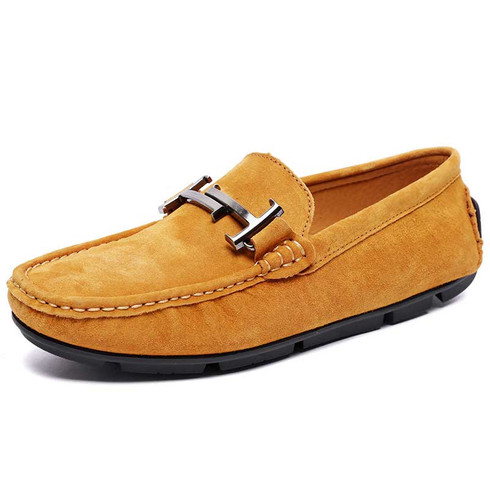 Yellow metal buckle on top slip on shoe loafer | Mens shoe loafers ...