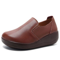 Women's brown simple plain slip on rocker bottom shoe 01