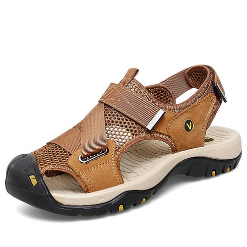 Brown casual velcro hollow vamp shoe sandal + FREE SHIPPING | Mens ...