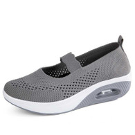 Women's grey hollow out low cut slip on rocker bottom sneaker 01