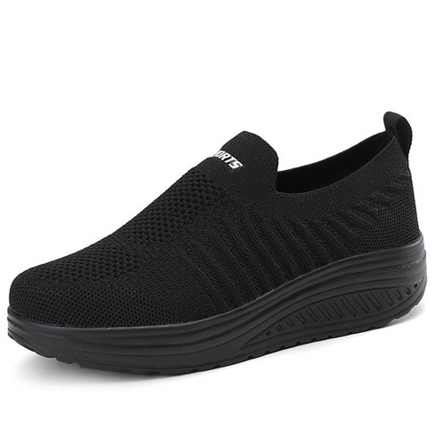 Black flyknit stripe sport print slip on rocker bottom shoe sneaker ...