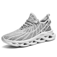 Men's white flyknit stripe texture letter strap sport shoe sneaker 01