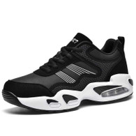 Men's black white stripe & pattern print sport shoe sneaker 01