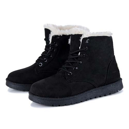 Black leather lace up wool lining snow shoe boot | Free Shipping Womens ...