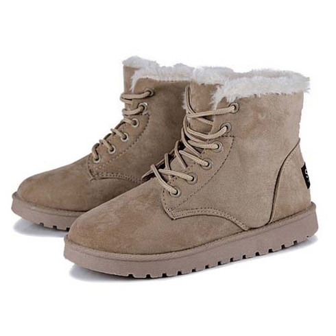 Beige leather lace up wool lining snow shoe boot | Free Shipping Womens ...