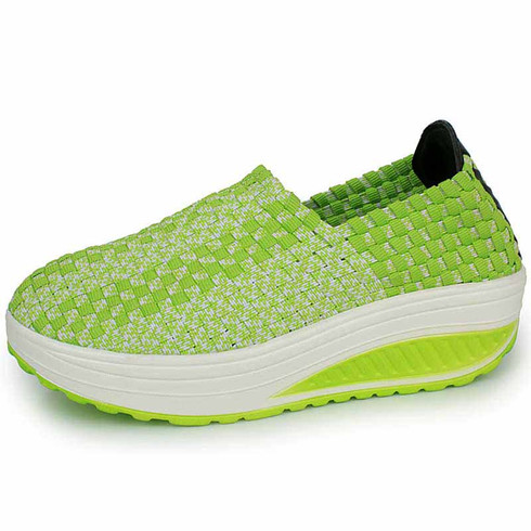 Green weave check slip on rocker bottom shoe sneaker | Womens rocker ...