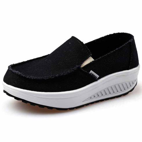 Black simple canvas slip on rocker bottom shoe sneaker | Womens rocker ...