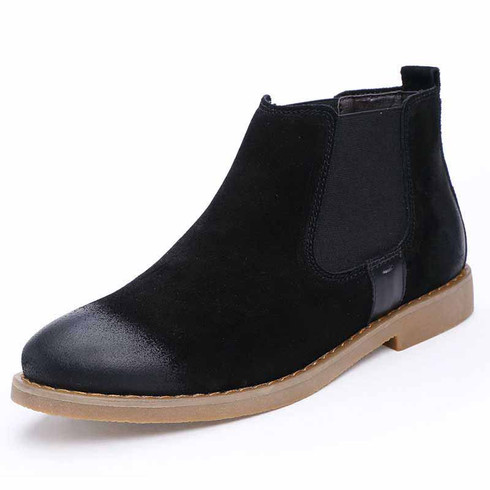 Black retro leather slip on dress shoe boot | Mens boots online 1312MS