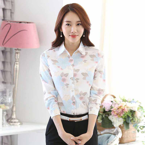 White floral pattern long sleeve button shirt | Womens ...