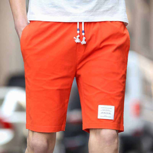 Orange short casual label print elastic waist | Mens shorts online 1007MP