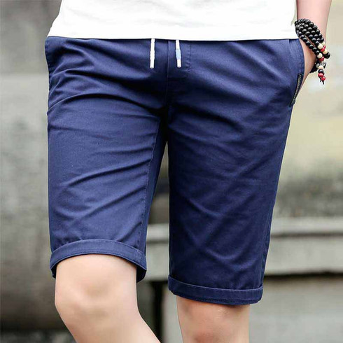 Navy blue short casual label print stretch waist | Mens shorts online ...