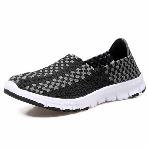 Black check weave casual slip on shoe sneaker | Womens sneakers shoes ...