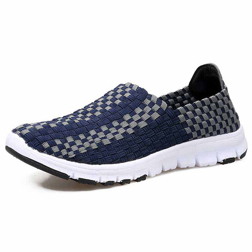 Navy check weave casual slip on shoe sneaker | Womens sneakers shoes ...