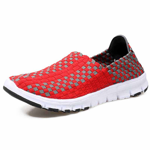 Red check weave casual slip on shoe sneaker | Womens sneakers shoes ...