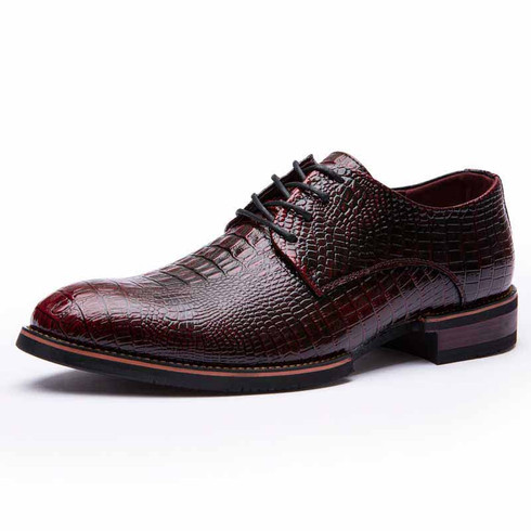 Red crocodile pattern derby lace up dress shoe | Mens dress shoes ...